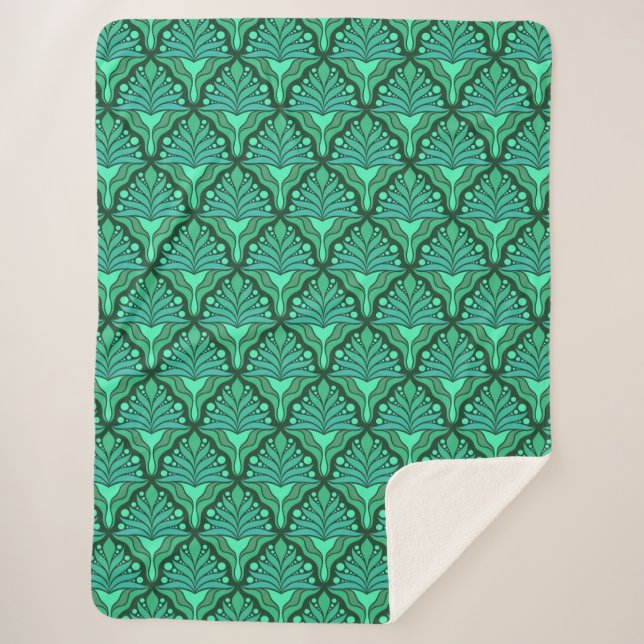 Mint-green tones Art Nouveau geometric pattern Sherpa Blanket (Front)