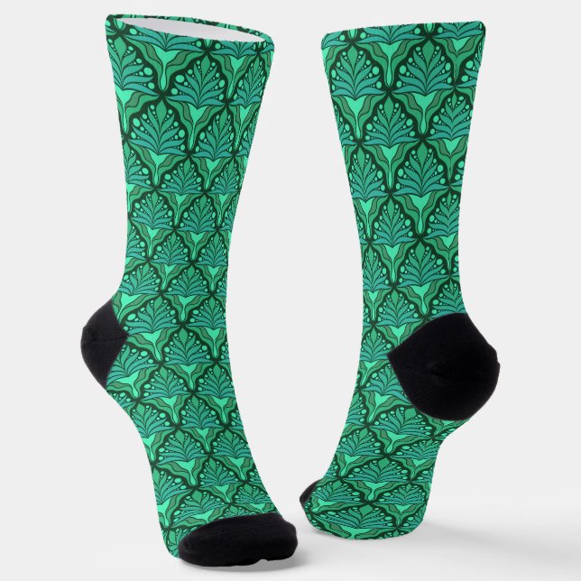 Mint-green tones Art Nouveau geometric pattern Soc Socks (Angled)