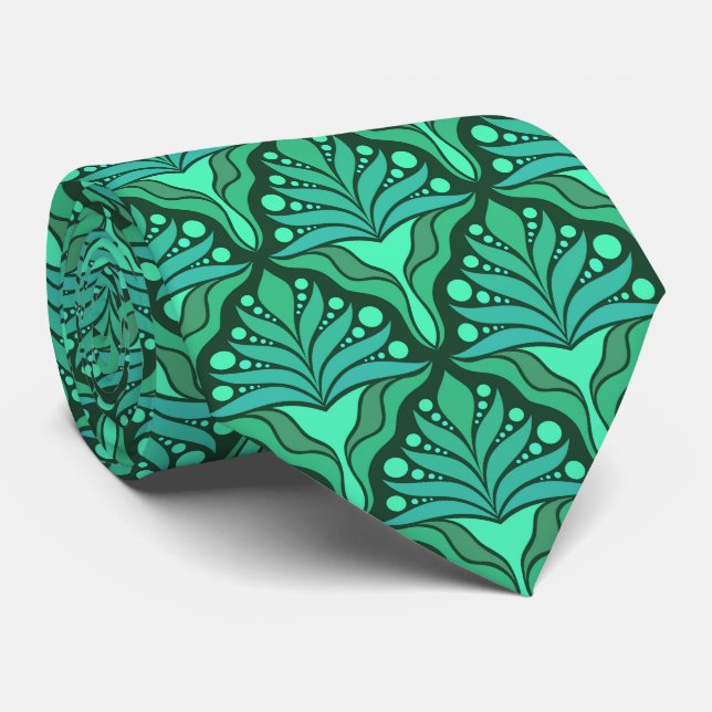 Mint-green tones Art Nouveau geometric pattern Tie (Rolled)