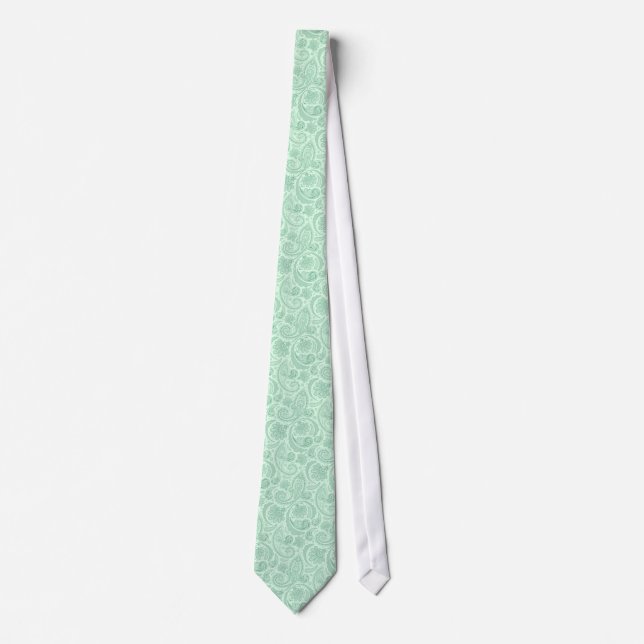 Mint-Green Tones Vintage Lace Paisley Pattern Tie (Front)