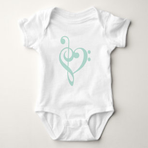 Mint Green Treble Clef & Bass Clef Heart Baby Bodysuit