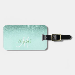 Mint Green Trendy Ombre Glitter Monogram Luggage Luggage Tag