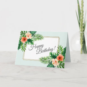 Mint Green Tropical Watercolor Floral Birthday Card