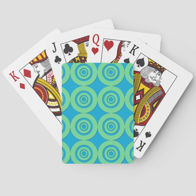 Mint Green Turquoise Circles Modern Pattern Playing Cards (Back)