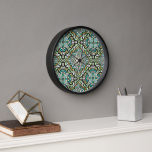 Mint Green Turquoise Hip Bohemian Bali Art Motif Clock<br><div class="desc">Beautiful contemporary teal blue, aqua turquoise, mint green, ochre brown, white and black coloured Bohemian mosaic pattern. Modern, fashionable, eclectic and trendy design for the artistic home interior decorator or artsy hip trendsetter, vintage retro art style or abstract geometric motif lover. Available on a variety of popular home décor accents...</div>