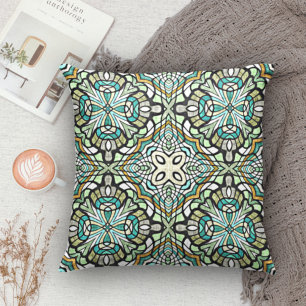 Mint Green Turquoise Hip Orient Bali Art Motif Cushion