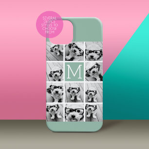 Mint Green Unique Photo Collage Custom Monogram