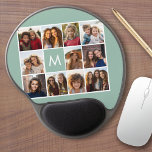 Mint Green Unique Photo Collage Custom Monogram Gel Mouse Mat<br><div class="desc">Use up to 11 square Instagram or selfie phone photos to create a unique and personal gift. Or you can keep the hipster puppy and make a trendy keepsake. If you need to adjust the pictures,  click on the customise tool to make changes.</div>