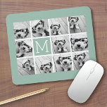 Mint Green Unique Photo Collage Custom Monogram Mouse Mat<br><div class="desc">Use up to 11 square Instagram or selfie phone photos to create a unique and personal gift. Or you can keep the hipster puppy and make a trendy keepsake. If you need to adjust the pictures,  click on the customise tool to make changes.</div>