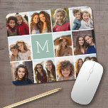 Mint Green Unique Photo Collage Custom Monogram Mouse Mat<br><div class="desc">Use up to 11 square Instagram or selfie phone photos to create a unique and personal gift. Or you can keep the hipster puppy and make a trendy keepsake. If you need to adjust the pictures,  click on the customise tool to make changes.</div>