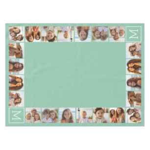 Mint Green Unique Photo Collage Custom Monogram Tablecloth