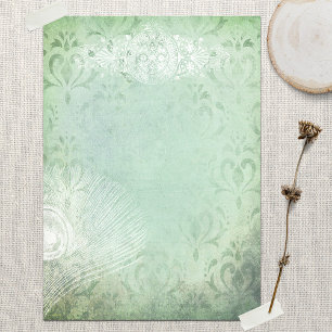Mint Green Vintage Peacock Feather Scrapbook Paper