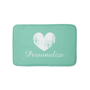 Mint green vintage rustic heart bath mat rug