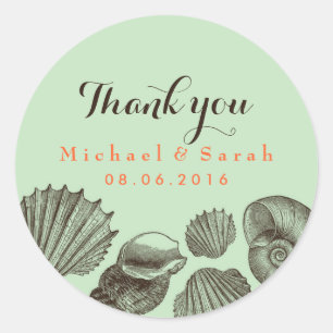 Mint Green Vintage Seashells Beach Wedding Sticker