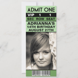 Mint Green VIP Photo Ticket Birthday Party Invitation