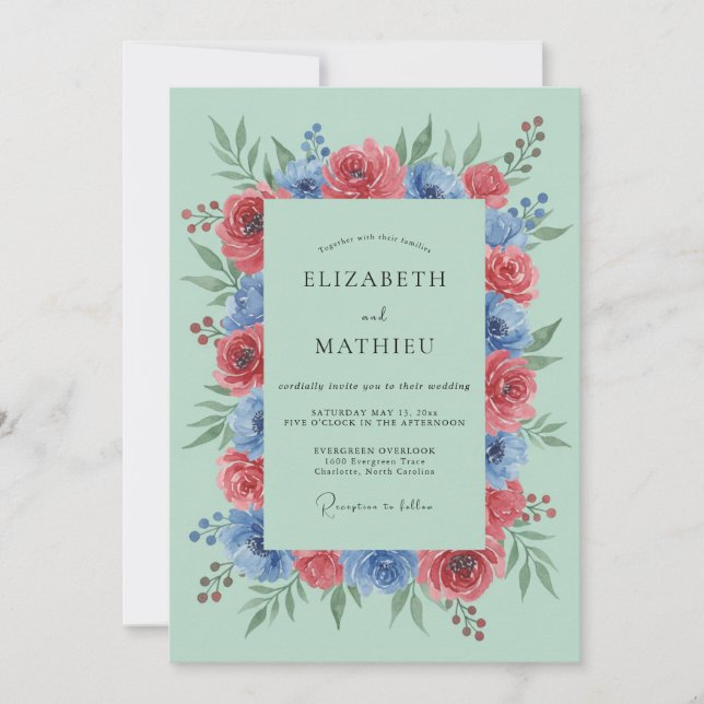 Mint Green Vivid Botanical Wedding Invitation (Front)
