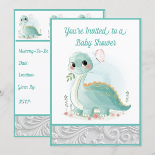Mint Green Water Baby Dinosaur Shower Invitation