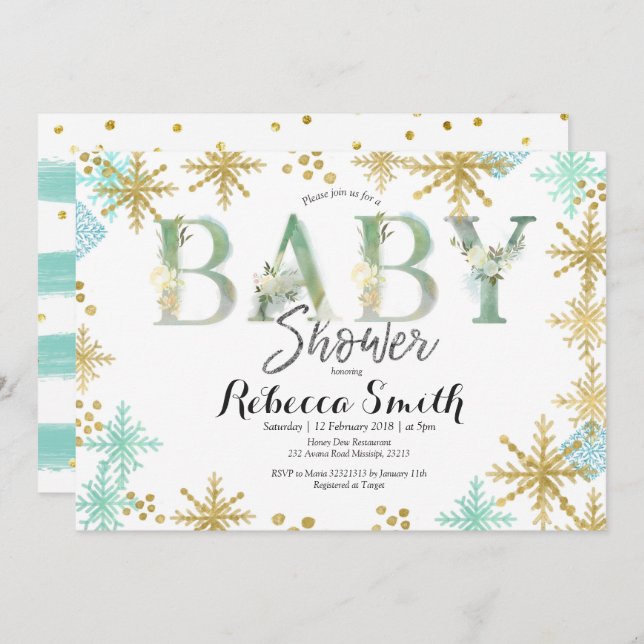 Mint Green Watercolor Baby Shower Invitation (Front/Back)