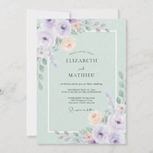 Mint Green Watercolor Botanical Wedding Invitation