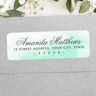Mint green watercolor calligraphy script address