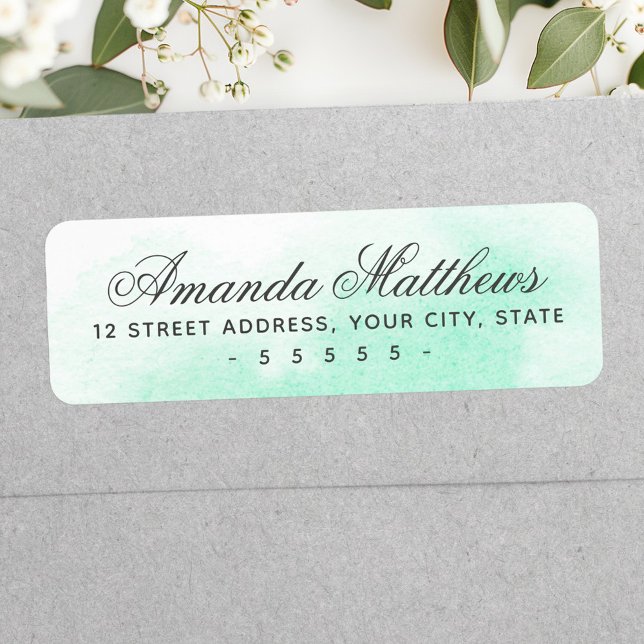 Mint green watercolor calligraphy script address (Mint green watercolor calligraphy script address label)