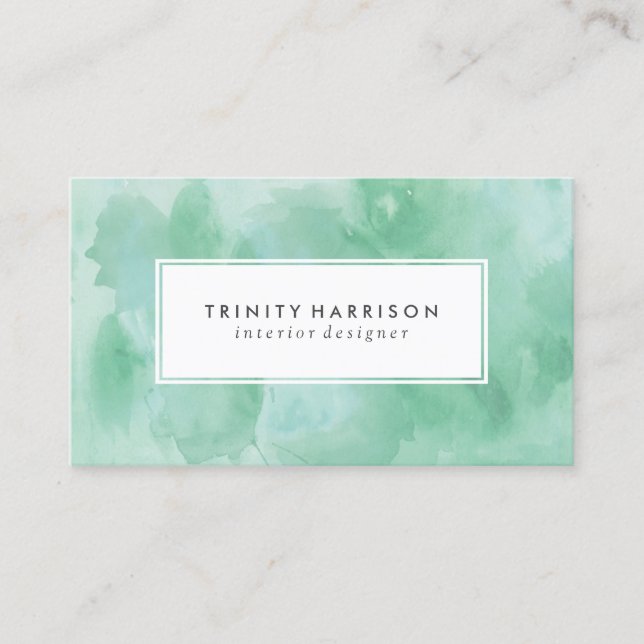 Mint Green Watercolor | Chic Modern Business Card (Front)