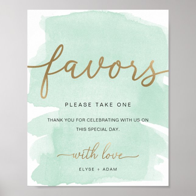 Mint Green Watercolor Gold Favours Sign (Front)