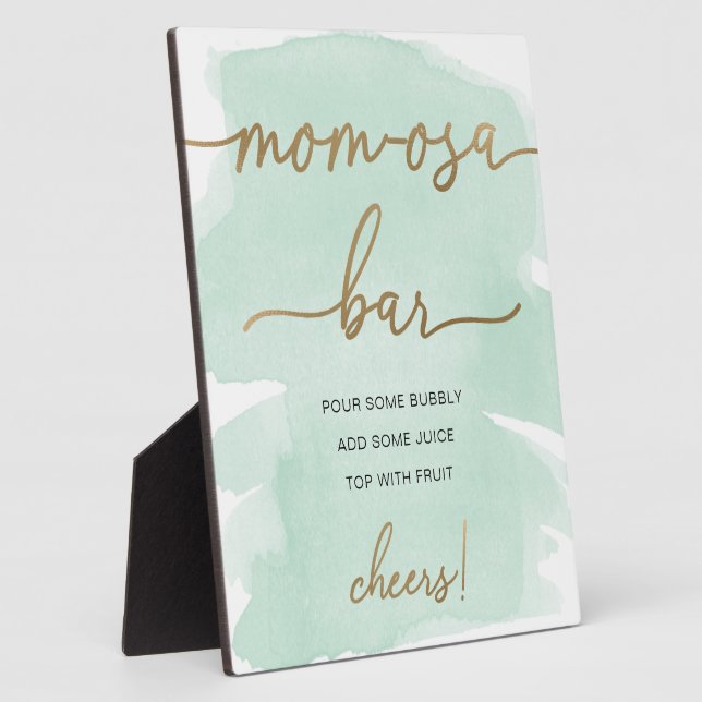 Mint Green Watercolor Gold Mom-osa Bar Sign Plaque (Side)