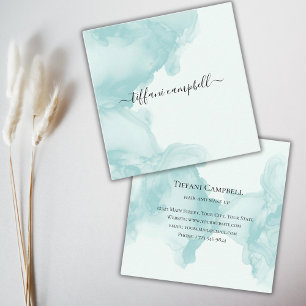 Mint Green Watercolor Hair Makeup Beauty Business Square Business Card