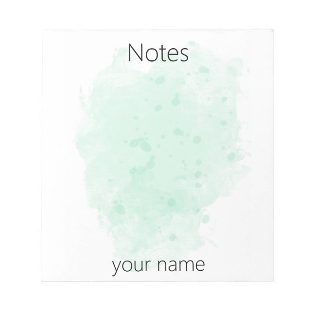 Mint Green Watercolor Paint Blotter with Your Name Notepad (Front)