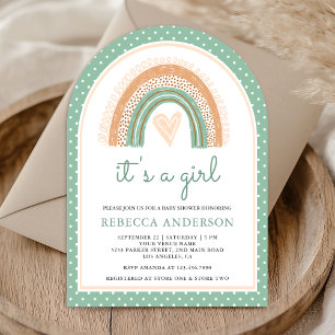 Mint Green Watercolor Rainbow Arch Baby Shower Invitation
