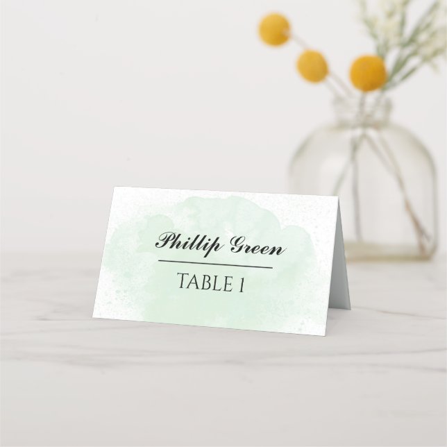 Mint Green Watercolor Splash Wedding Place Card (Front)