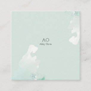 Mint green watercolor square business card