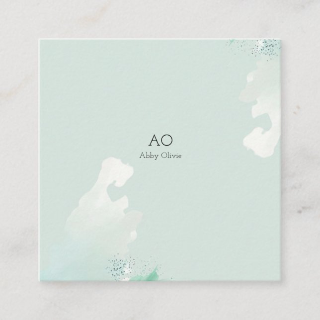 Mint green watercolor square business card (Front)