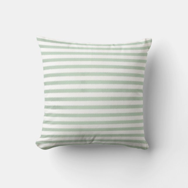 Mint Green Watercolor Stripes Cushion (Front)