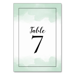 Mint Green Watercolors Black Script Wedding Table Number