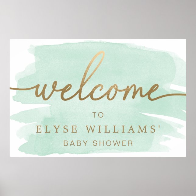 Mint Green Watercolour Gold Welcome Sign (Front)