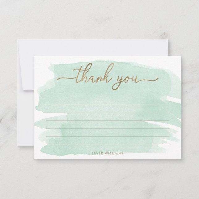 Mint Green Watercolour Thank You Card (Front)