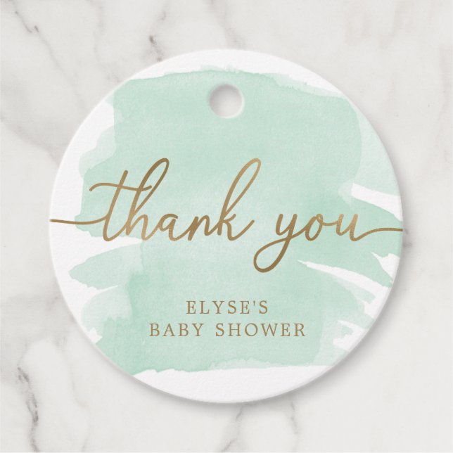 Mint Green Watercolour Thank You Favour Tag (Front)