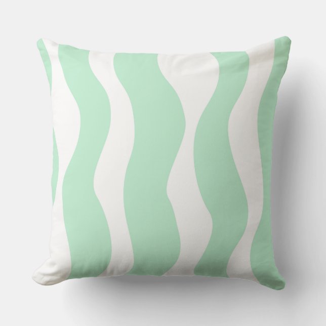 Mint Green Wavy Abstract Pattern Cushion (Front)