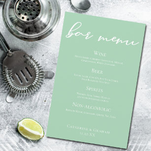 Mint Green Wedding Bar Menu w/ White Typography