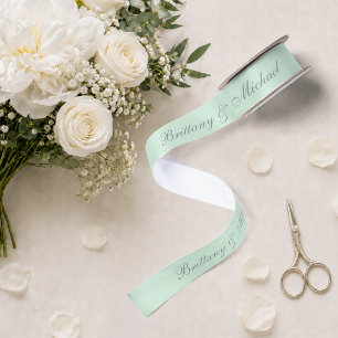 Mint Green Wedding Elegant Calligraphy Script Satin Ribbon