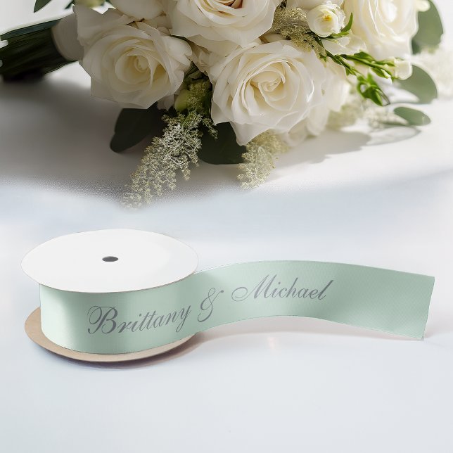 Mint Green Wedding Elegant Calligraphy Script Satin Ribbon (Creator Uploaded)