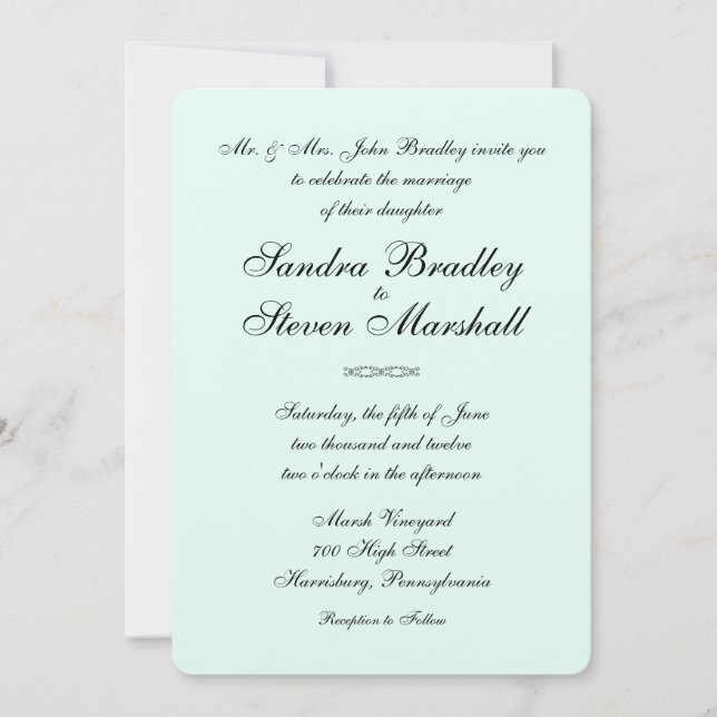 Mint Green Wedding Invitation (Front)