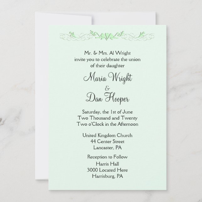 Mint Green Wedding Invitations (Front)