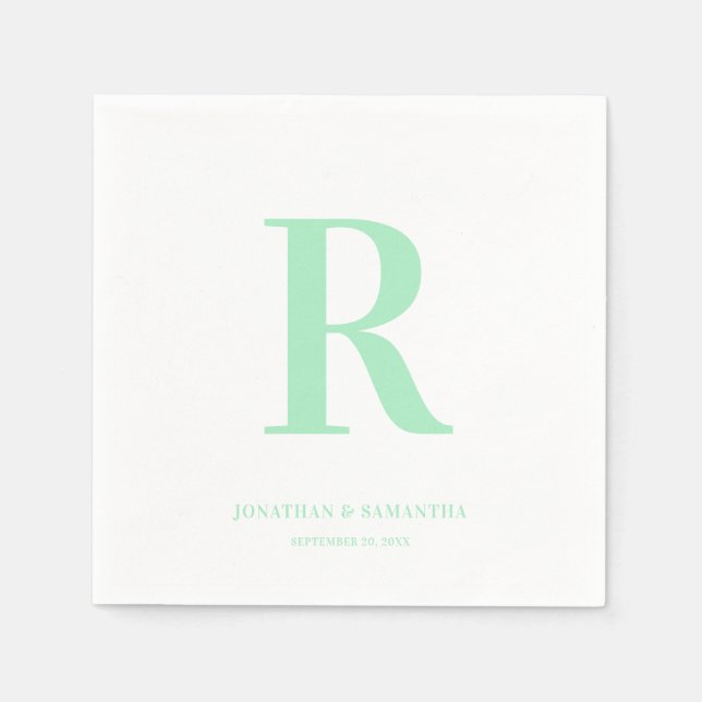 Mint Green Wedding Monogram Modern  Napkin (Front)