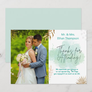Mint Green Wedding Photo Flat Thank You Card