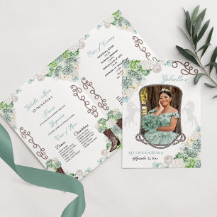 Mint Green Western Charro Quinceañera Program Invitation