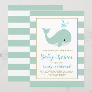 Mint Green Whale Drive-By Baby Shower Invitation