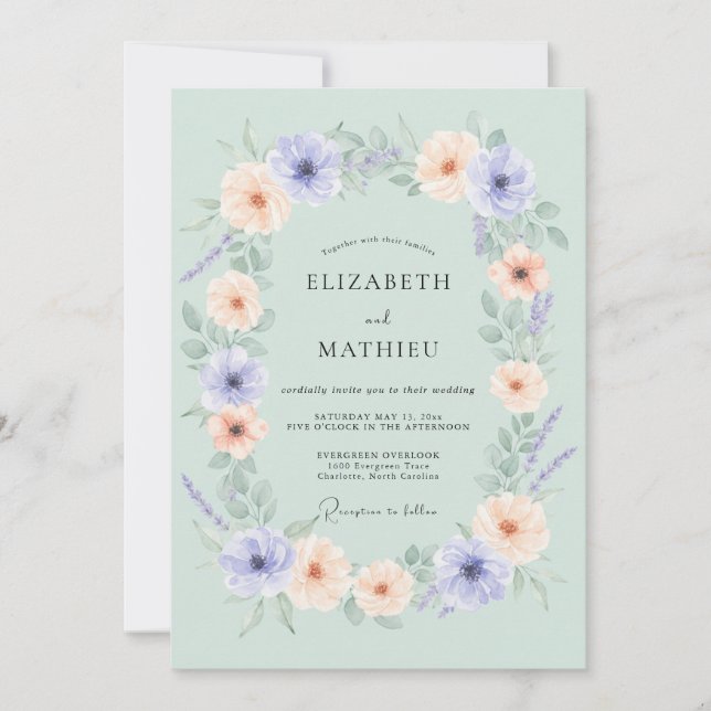 Mint Green Whimsical Botanical Wedding Invitation (Front)